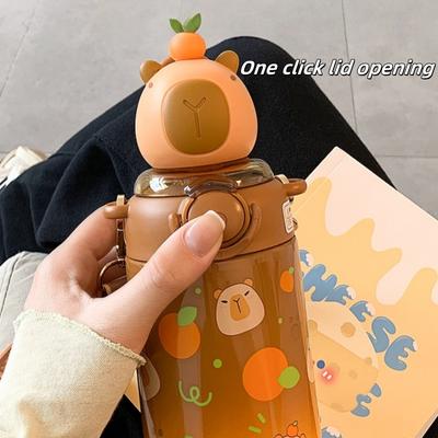 600ml Capybara Kids Thermos Bottle Cute Children's Thermal Water Bottle with Straw Stainless Steel Bottle Hot and Cold Cup