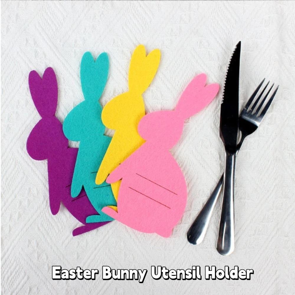 12pcs Cartoon Easter Fork Bag Non-Woven Fabric Cutlery Sleeve Bags Cute Cutlery Bags  Wedding
