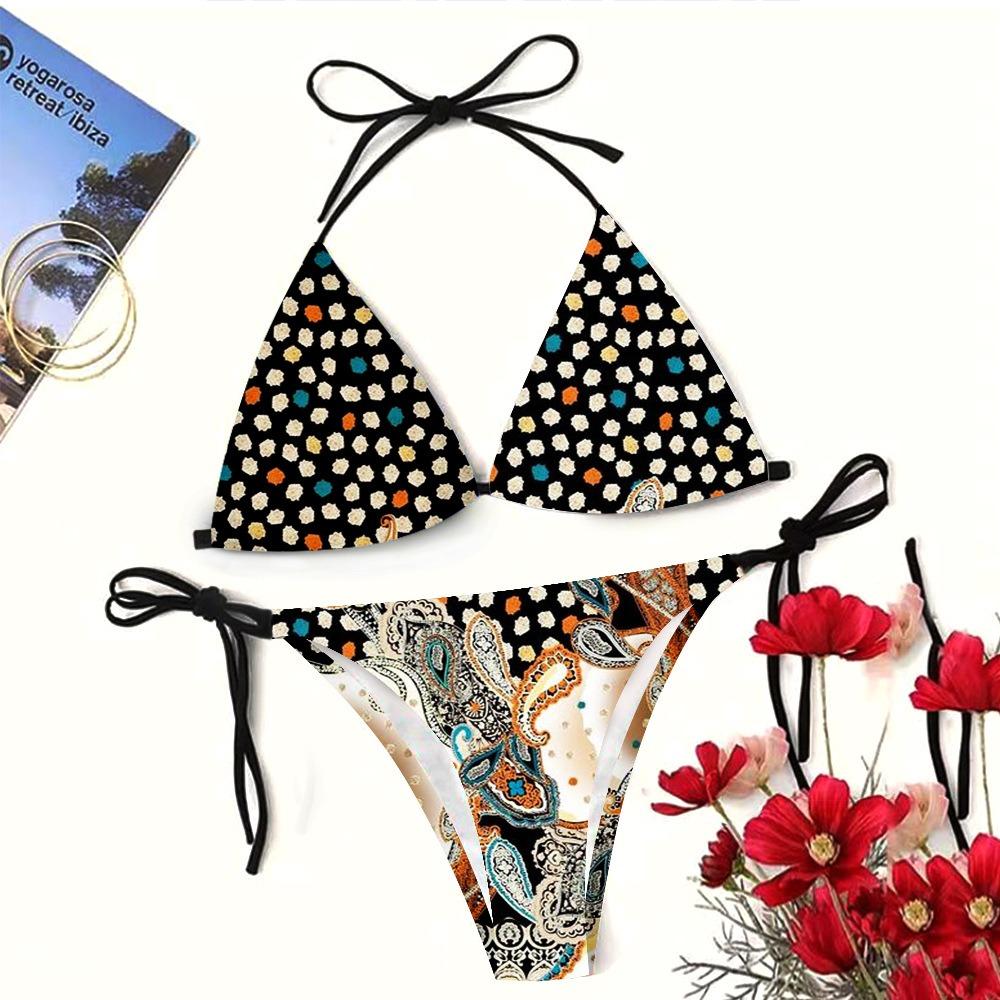 European and American Sexy Swimsuit Strap Digital Printing Bikini Three-Point Beach Swimsuit