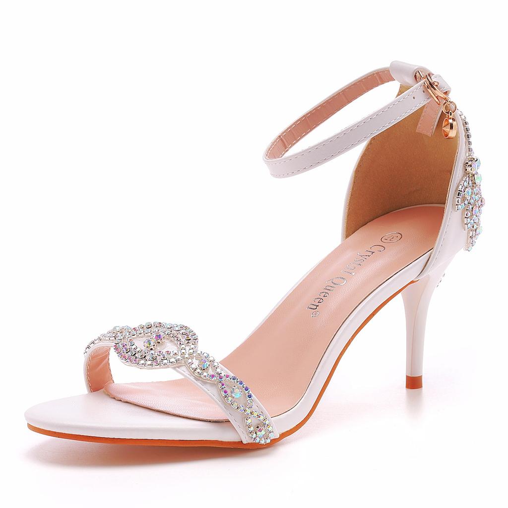 7cm Temperament Light Mouth Strap Thin Heel Sandals Crystal Yellow Diamond Wedding Shoes Sexy Fish Mouth Summer Sandals