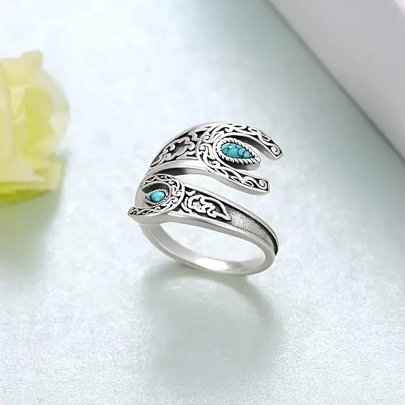 New European and American Wrapped Retro Moonflower Inlaid Drop-shaped Fashionable Adjustable Ring