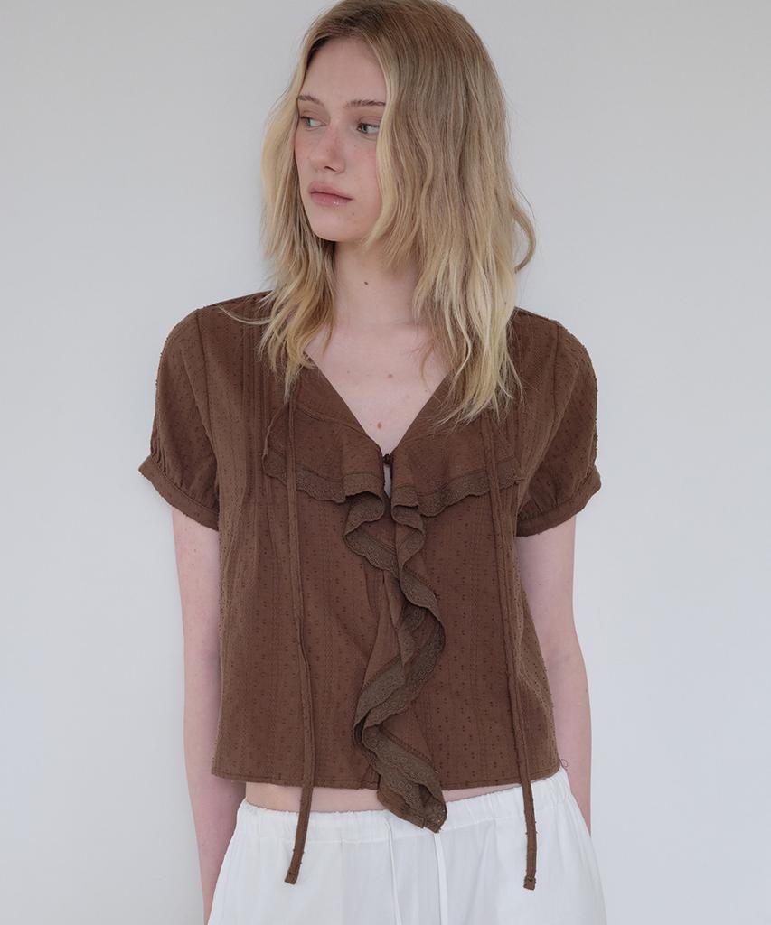 Peulibeo07 Ruffle Frill Tie Blouse [Frsp08Bl09]_Brown