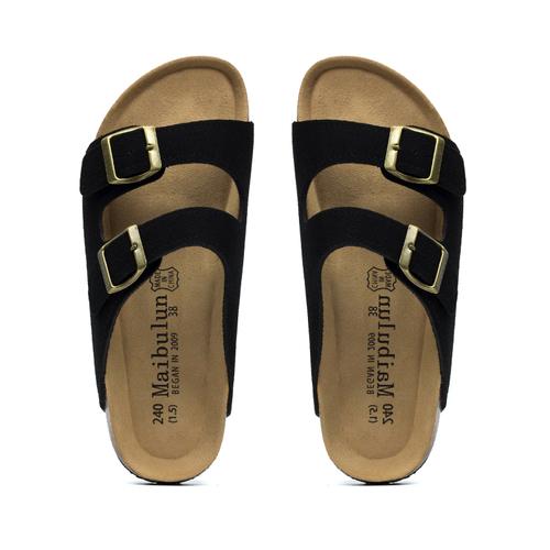 Fashion 2025 New Summer Men's Cork Slippers Suede Leather Mule Clogs Slippers Man Soft Cork Two Buckle Beach Slides Footwear for Men 45