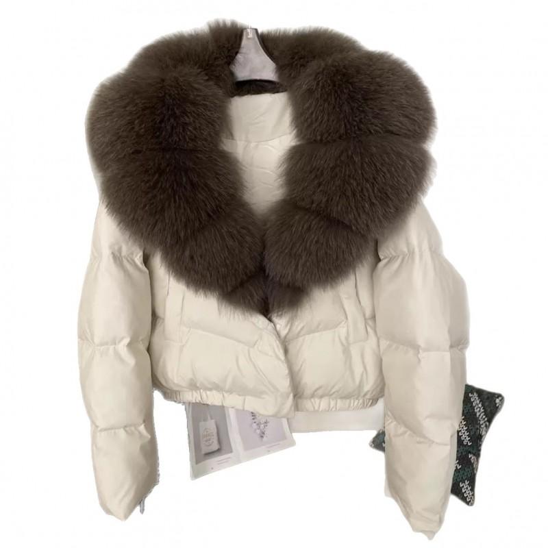 Womens Short Puffer Coat 2026 Winter Warm Oversized Cotton-Padded Jacket With Detachable Faux Fur Collar
