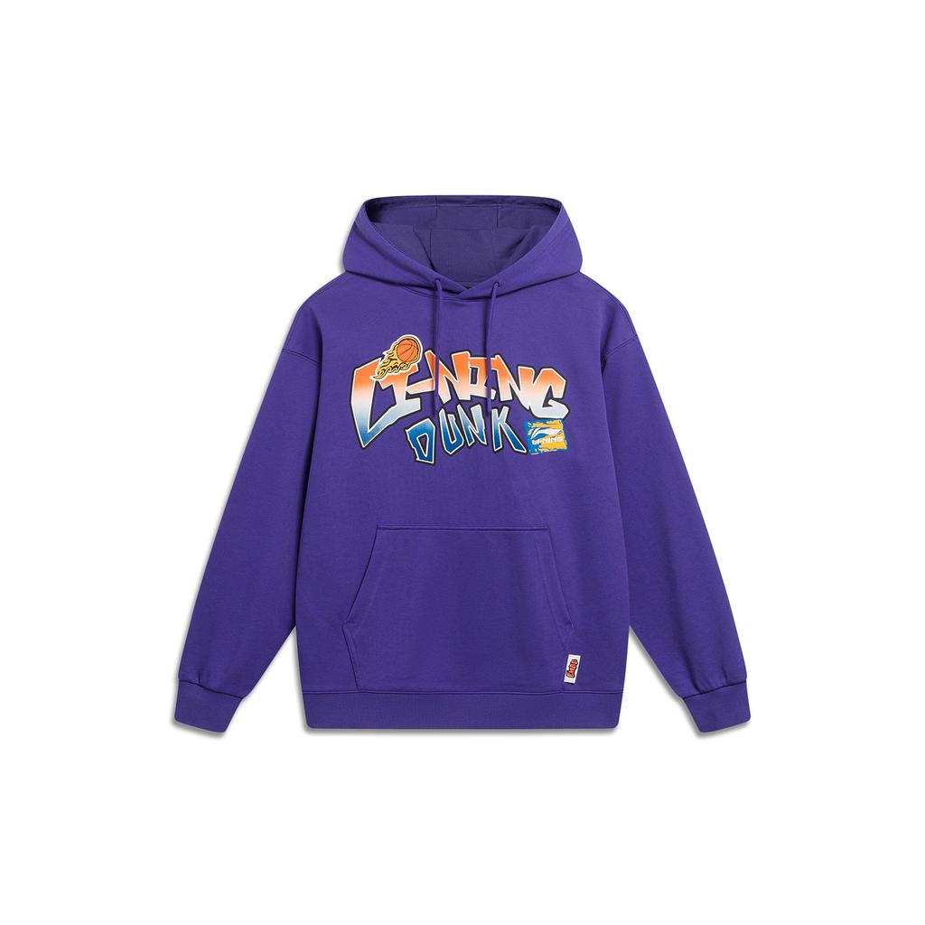 Li-Ning Sports Fashion Series Letter Logo Print Pullover Hoodie Long Sleeve Sweatshirt Men Tops Purple AWDT551-2