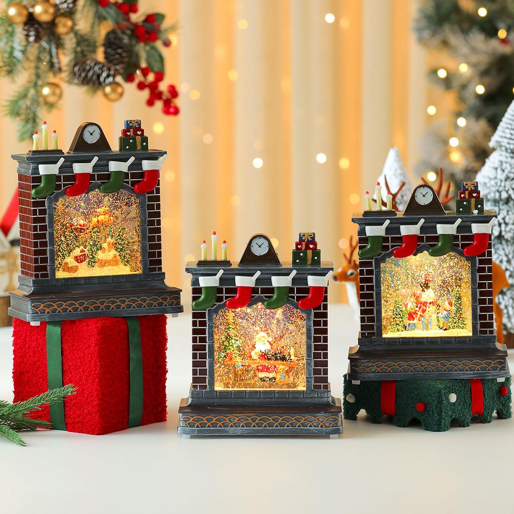 Music Ornament Fireplace Box With Snowman And Reindeer Christmas Gift Decor