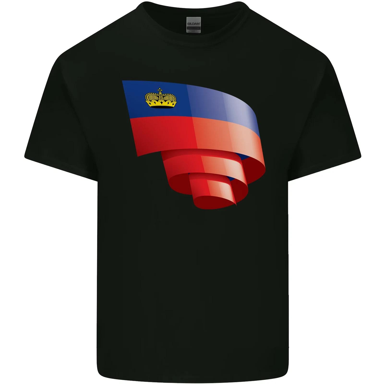 Curled Liechtenstein Flag Liechtensteiner Day Football Kids T-Shirt Childrens L