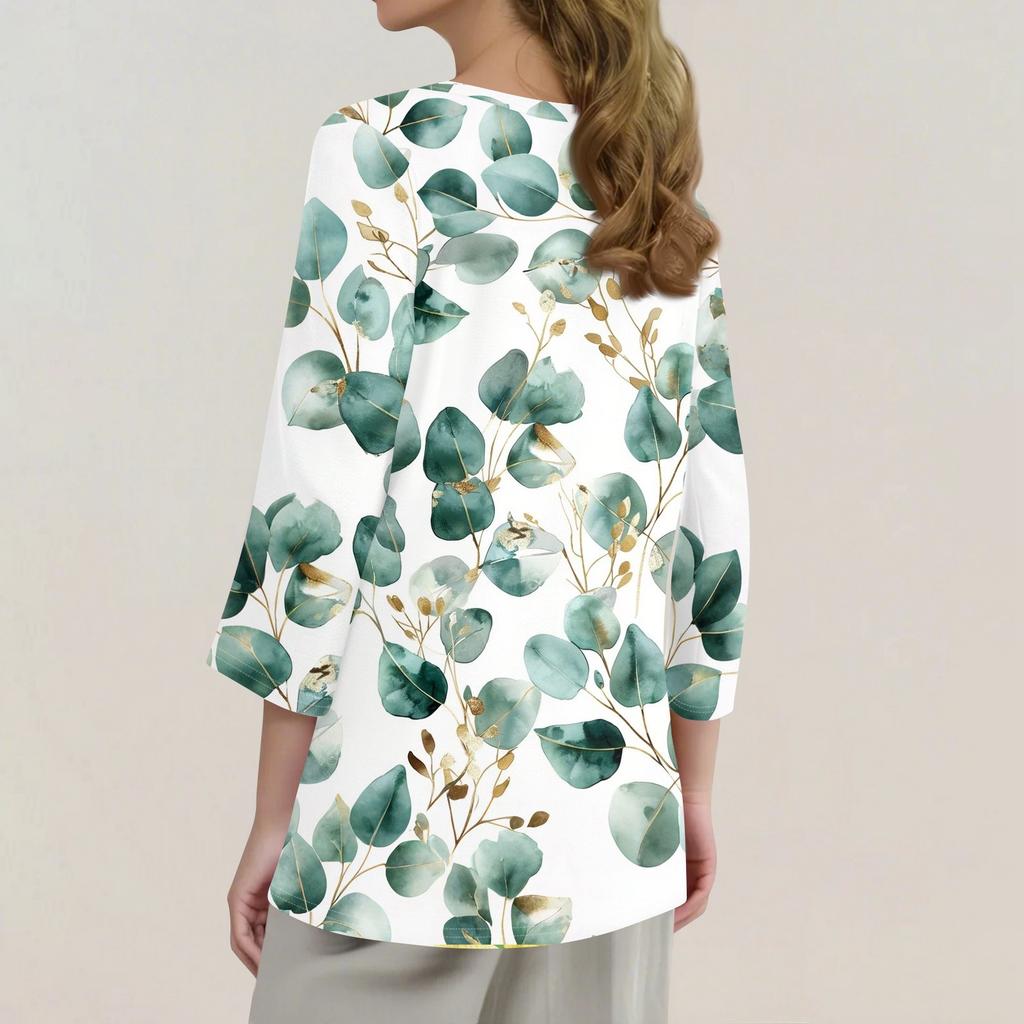 Dámské tričko s potiskem 3/4 rukáv denní víkendová móda základní véčkový výstřih běžný top