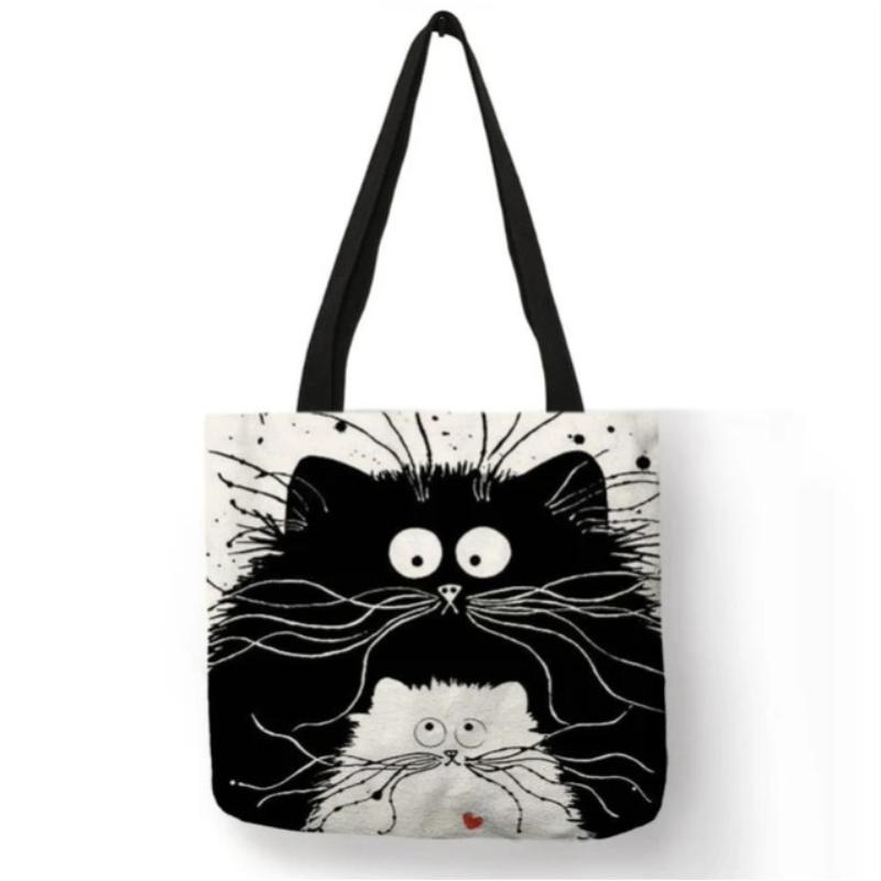 Tote Einkaufstasche süße Katze Druck Frauen Handtasche Leinen Totes mit Print Logo Casual Reisen Strand Taschen