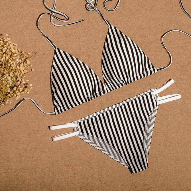 

Swimwear Womens Stripe Bikini Set Bandage Bathing Beachwear Pushup Swimsuit S белый