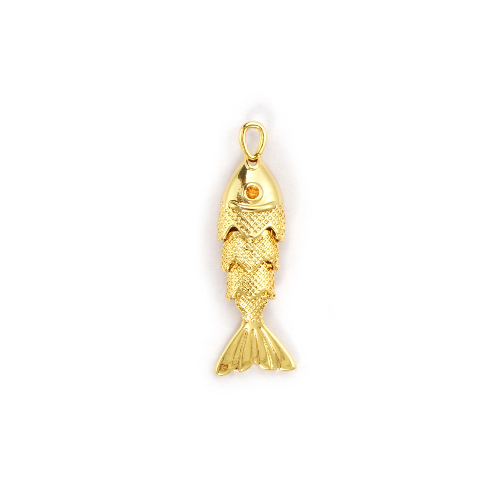 

1 Piece Copper Golden Fish Shaped Pendants Pave Red Zircon Ocean Jewelry Charms For Diy Necklace Making Findings