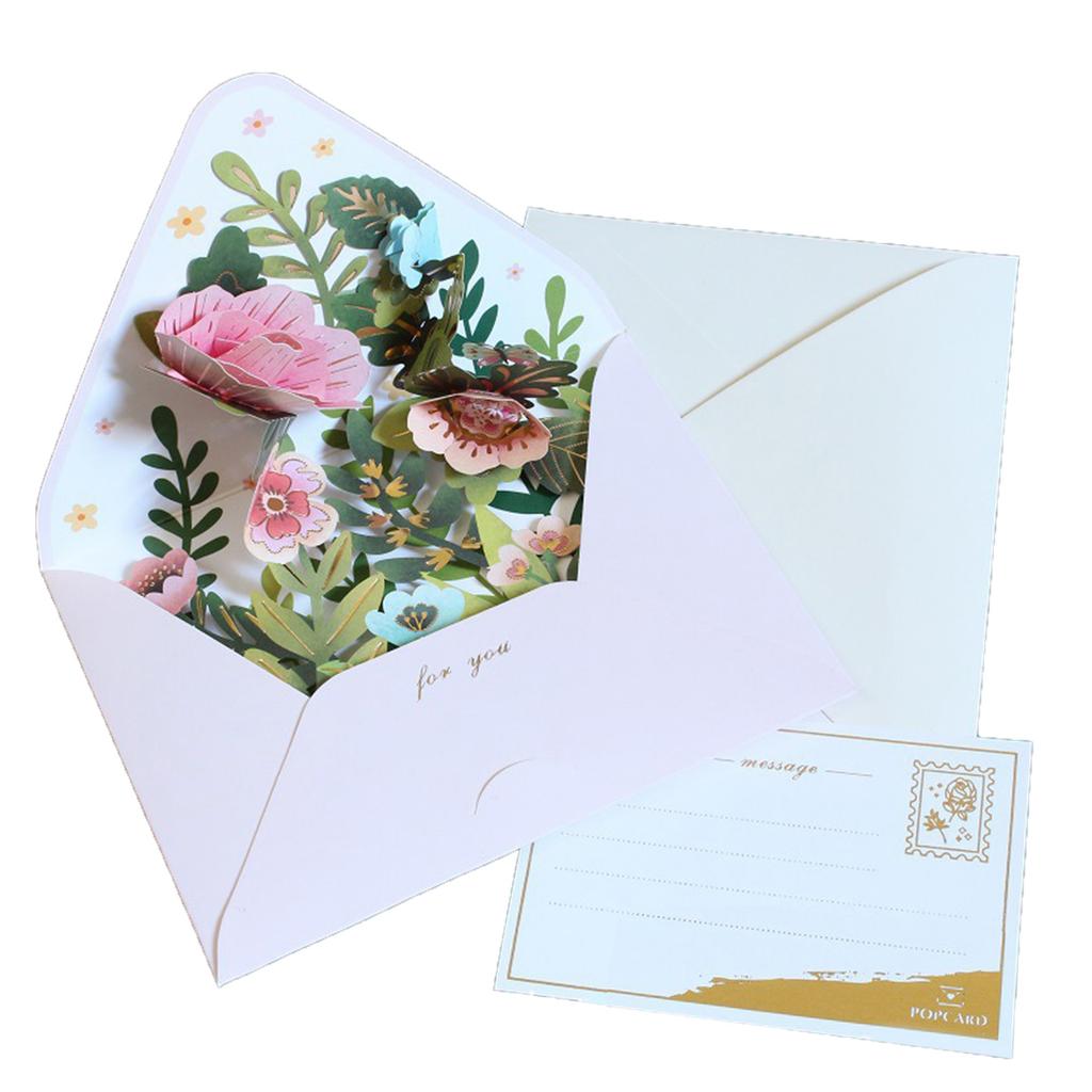 3D Flower Greeting Card Unique and Exquisite Design for Birthday Thank You Christmas New Year with Envelope Message Card