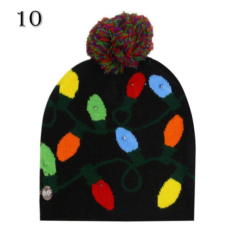 LED Christmas 3D Embroidery Image Unisex Winter Beanie Cap with Light Up Colorful LEDs for Beach & New Year