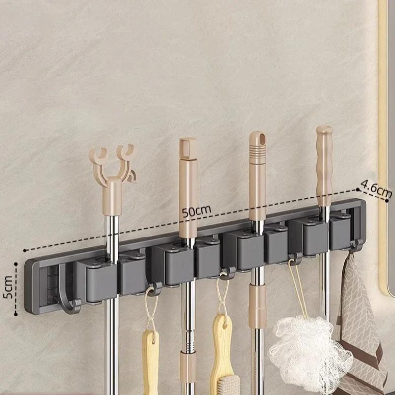 Mop and Broom Organizer Mop Holder Rack Mop Holder Wall Mounted Strong Broom Mop Holder Self with 5 Hooks Organizers Hang Broom