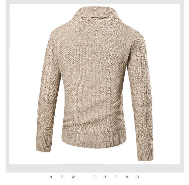Suéter Cardigan Masculino Plus Size de Tricô com Tranças e Gola Lapela - Peça de Roupa Casual da Moda