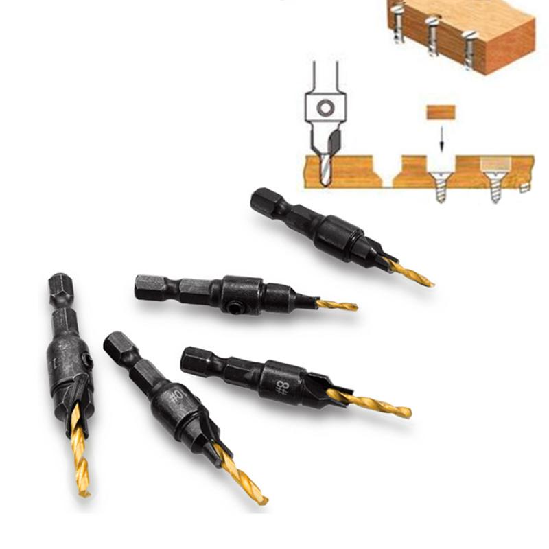 5/6pcs Countersink Drill Woodworking Drill Bit Set Drilling Pilot Holes For Screw Sizes #5 #6 #8 #10 #12 With a Wrench Tools