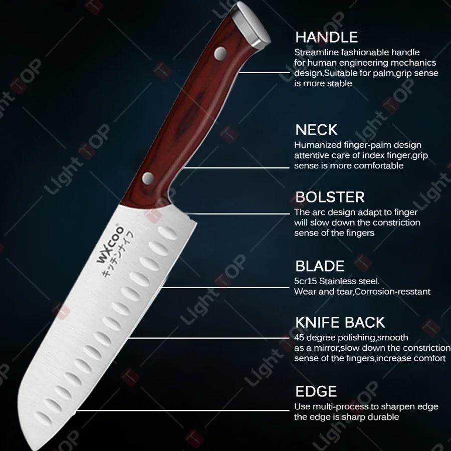 WXCOO Stainless Steel Japanese Chef Knife Wooden Handle Ultra Sharp Fish Bone Fruit Meat Cleaver Santoku Slicing Kitchen Knives