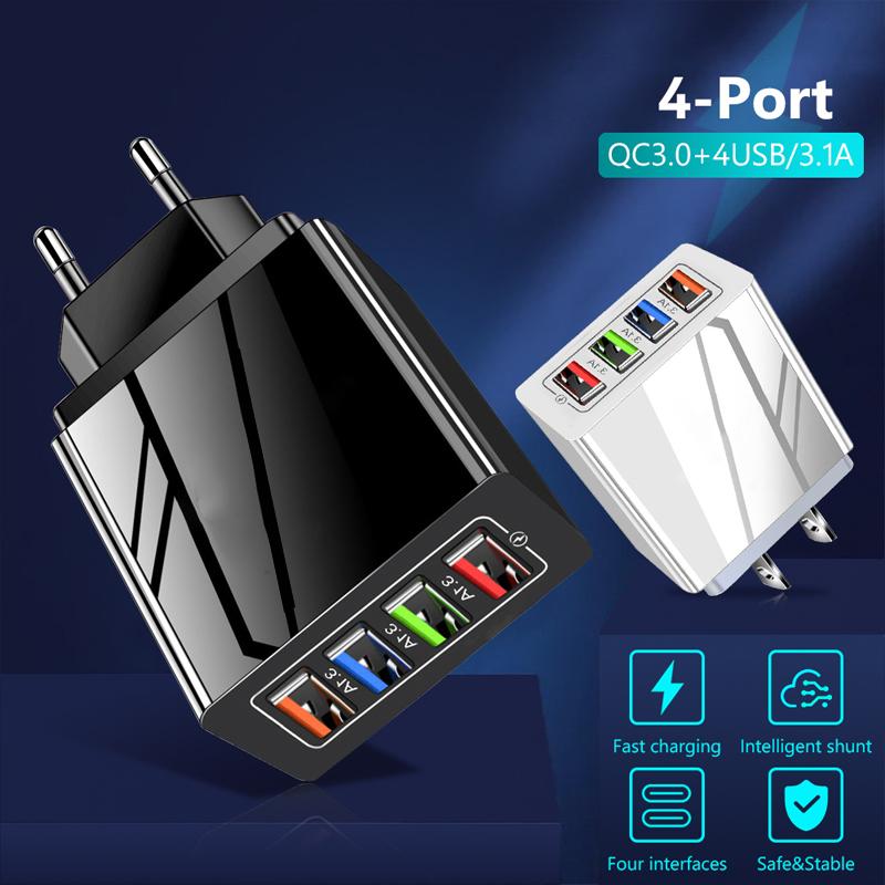 4 Port USB Charger Quick Charge 3.0 EU/US Plug Wall Charger For iPhone Samsung Xiaomi  OPPO USB Fast Charge Phone Charger