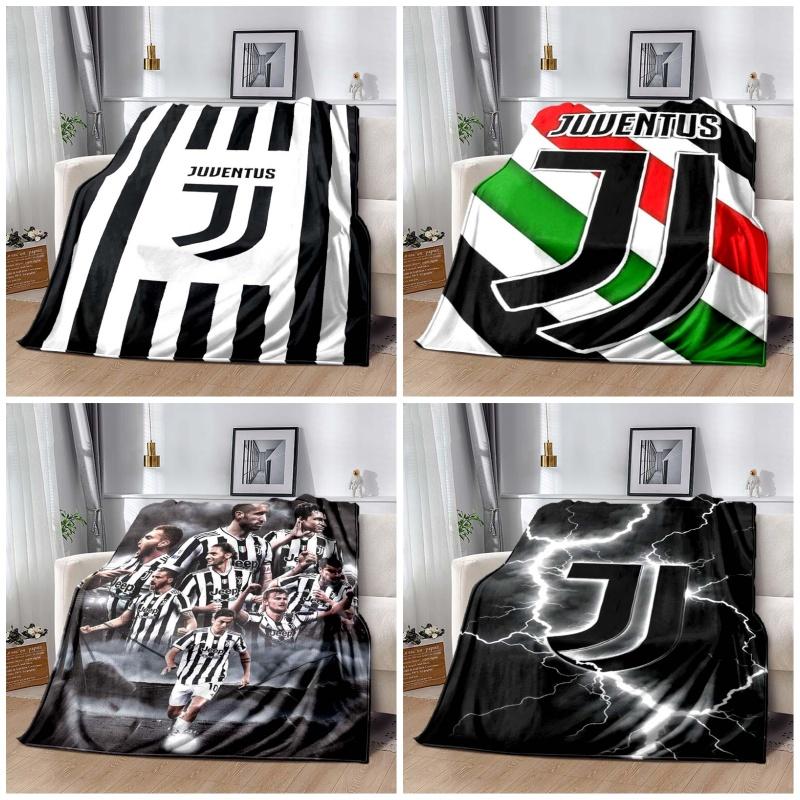 Juventus Black White Vertical Stripe Logo Flannel Throw Blanket, Soft Lightweight Blanket for Sofa Bed, Football Fan Home Decor Gift