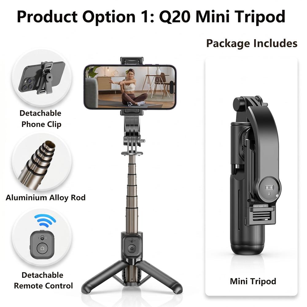 TOKQI Mini Selfie Stick Tripod with 3 Color Fill Light Detachable Holder 360 Rotation Bluetooth Remote for Vlog Live Streaming 7