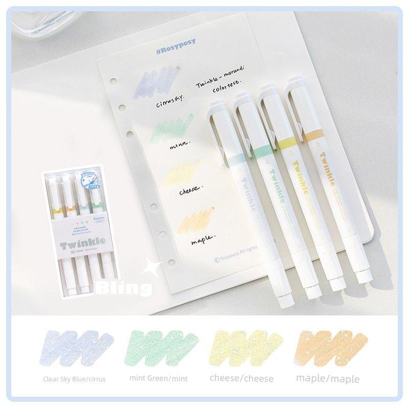 

Fluorescent Fluorescent Marker Students Use Large Capacity Marking Pen Color Focus Light Color Pencil Notebook Dedicated Morandi [Denim Casual Flash]-Original 4 Pack