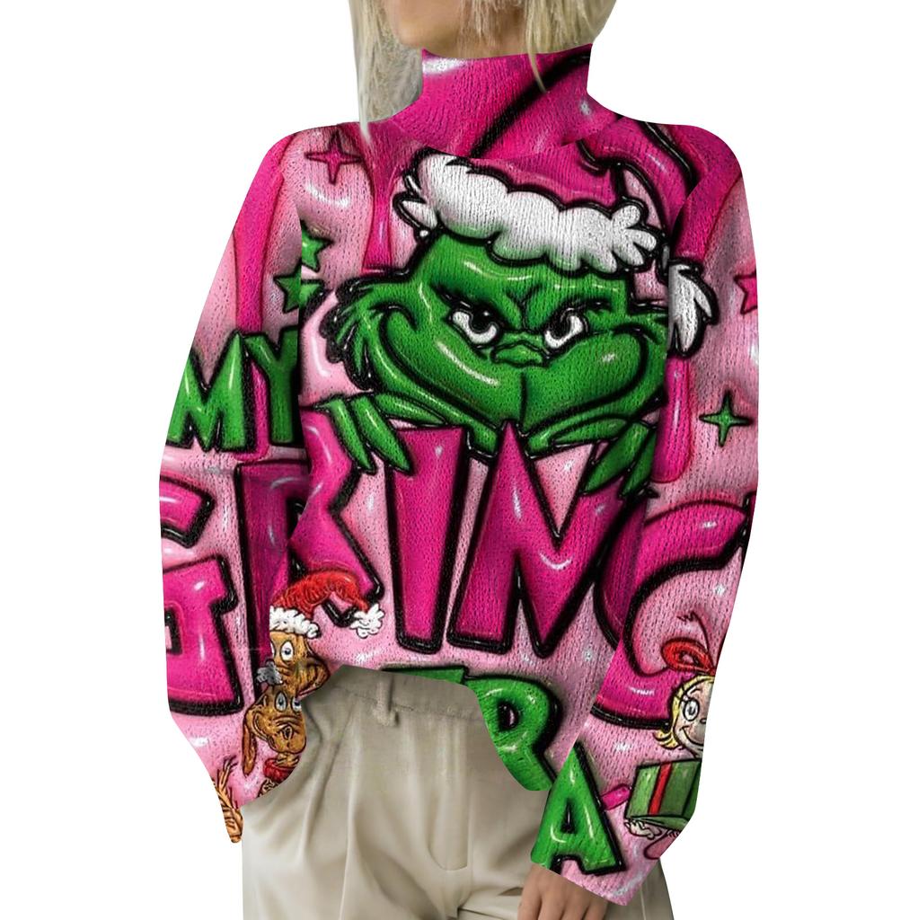 Julegensere for kvinner Strikkegenser Søt skjorte Høst Turtleneck Pullover Topper