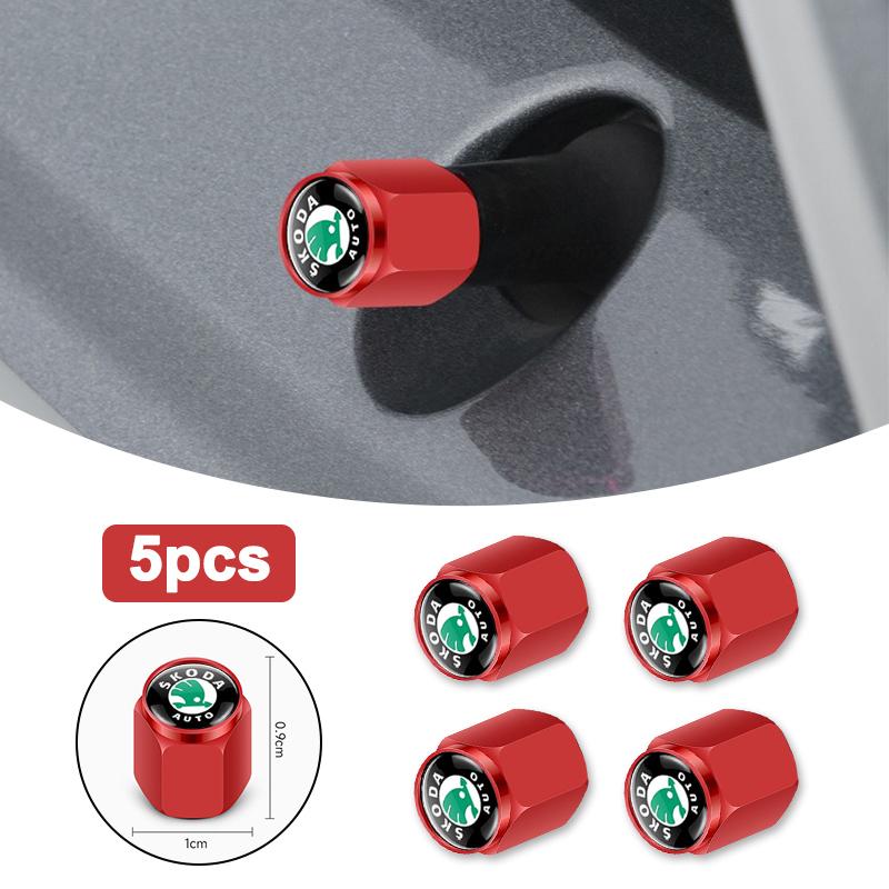 5pcs Metal Car Tire Wheel Theftproof Cap Air Valve Stem Dust Waterproof Cover For Skoda Fabia Superb Rapid Yeti Karoq Vision MK3  VR6