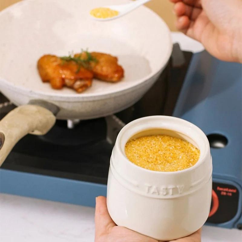 Porcelain Condiment Jar Container with Lid Spoon Ceramic Sugar Bowls Seasoning Box Salt Jars Tea Caddy for Kitchen Countertop