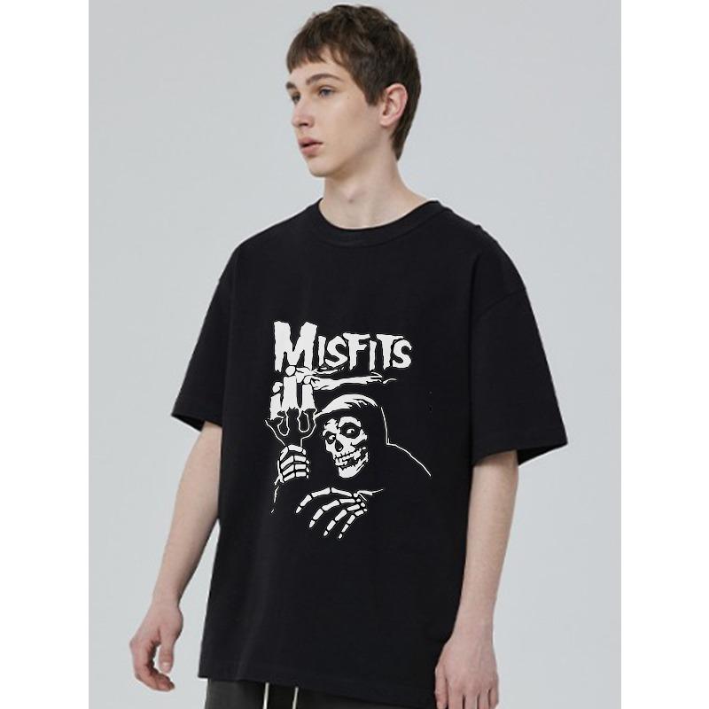 Men's Black T-Shirt Misfits Skull Reaper Graphic Print Casual Streetwear Top