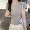 Summer Pure Desire Spice Girl Skinny Bow Embroidered Half Sleeve Top Women's Simple Temperament Fashion T-Shirt