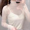 Sexy Inner Mesh Bottoming Shirt Women's Autumn and Winter Thin Tight-fitting Transparent Gauze High-neck Gauze Lace Top