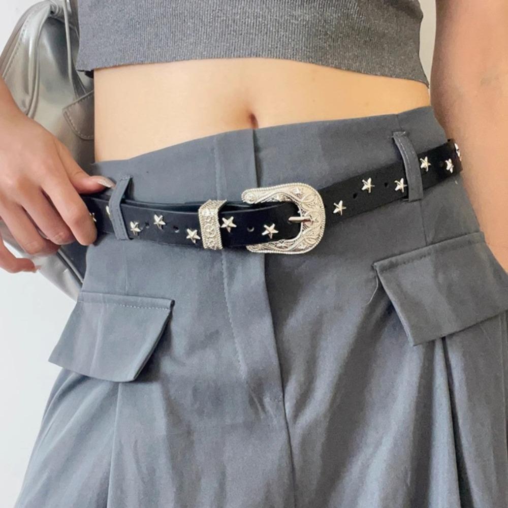 Punk Style Y2K Wide Belt Punk PU Leather Waistbands Fashion Star Rivet Waist Belt  Women