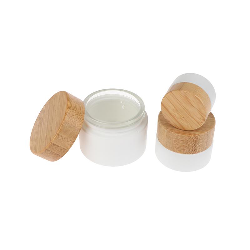 Mini Refillable Frosted Glass Jar with Wood Cap Cosmetic Subpackage Container for Face Cream Lipstick Balm 5g-200g