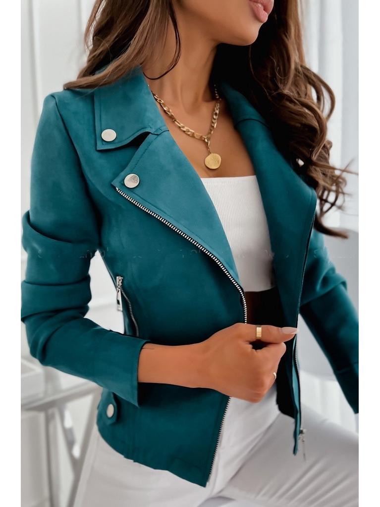 Europeisk & Amerikansk Slim Kort Jacka med Dragkedja och Nedvikt Krage för Hösten 2023