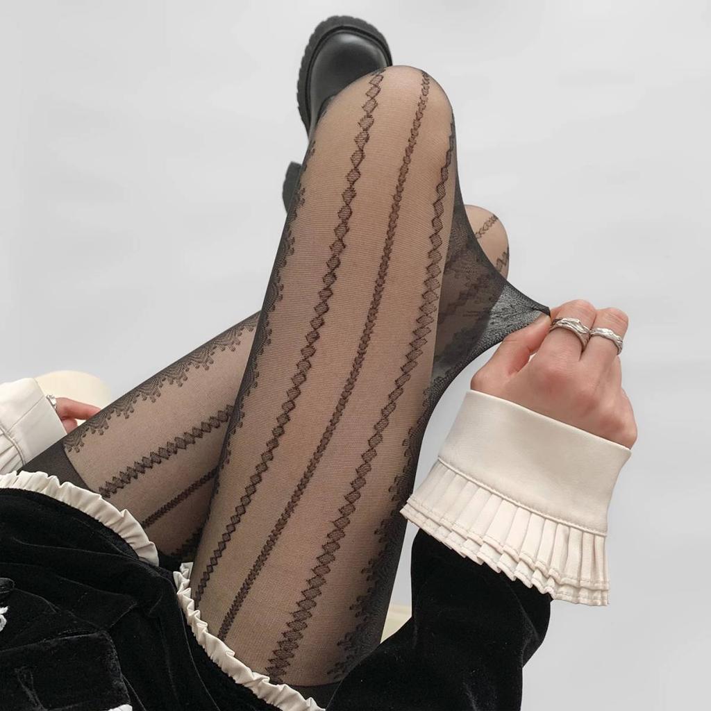 Spring-Autumn Ultra-Thin Leg-Smoothing Pantyhose - Flirty Diamond Lace Socks, White Sheer & Sexy Striped Stockings