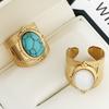 Luxury Turquoise Natural Stone Open Rings for Women 14K Gold Plated Stainless Steel Rings Wide Ring Female Jewelry Party Gifts