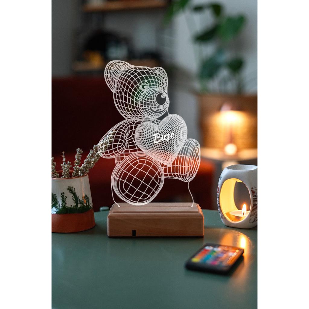 Gift For Valentine 3d Love Teddy Bear 16 Colors Decorative 16 Colored Led Lamp