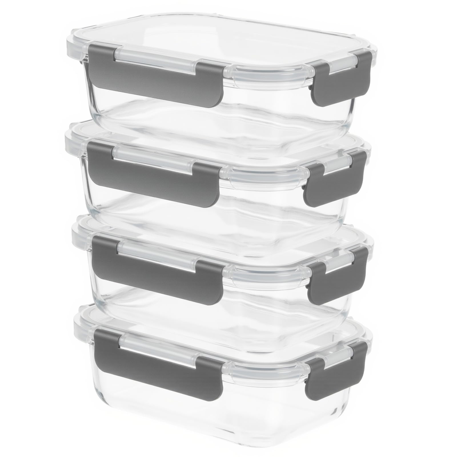 AILTEC Glass Airtight Storage Set of Glass Microwave and Oven for Preparing with Rectangular Heat-Resistant Containers, 640ml, 4, Tupperware, Safe,