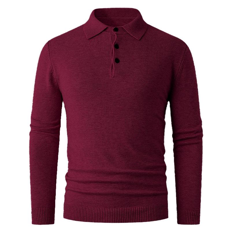 Autumn And Winter Men'S Knitted Polo Shirt Simple Solid Color Lapel Casual Long-Sleeved T-Shirt Backing Sweater Knitted Sweater