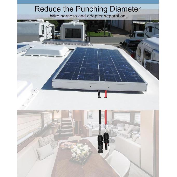 Walfront Solar Double Cable Entry Gland Box Solar Entry Housing with 2m 10AWG Extension Cord for RVs, Boats, Yacht, Roofs