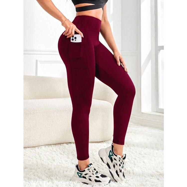 Brushed-effect Side-pocket Leggings Skin-friendly Fitness and Yoga Trousers for Women