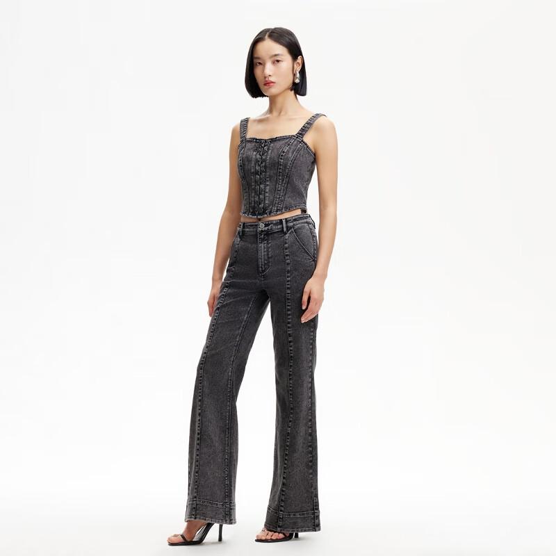 VEROMODA Women's High-Waist Flare Jeans with Detachable Straps