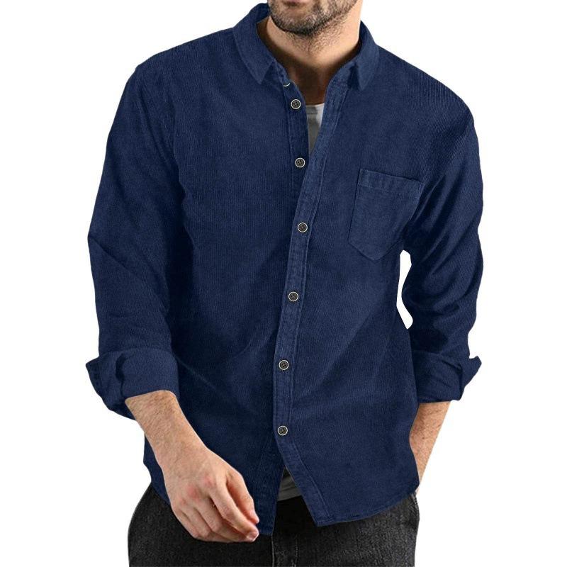 Mens Corduroy Long Sleeve Button Down Casual Loose Shirt