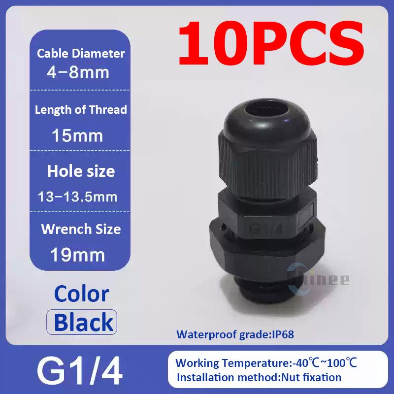 10Pcs Waterproof Cable Gland NPT 1/4 NPT 1/2 NPT 3/8 American Nylon Cable Joint Black Flame-retardant 4-25mm Wire Connector IP68