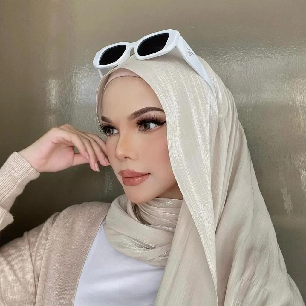 Yto Scarf Women's Muslim Fashion Hijab Scarf Head Scarf Headwraps For Muslim Head Wrap Islamic Shimmer Silk Shawl Luxury Scarfs 180*70Cm