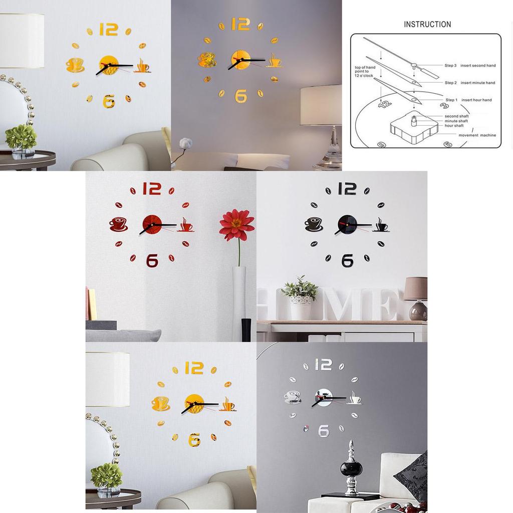 Versatile 3d Diy Coffee Cup Acrylic Mirror Wall Sticker Clock For Any Room Decor