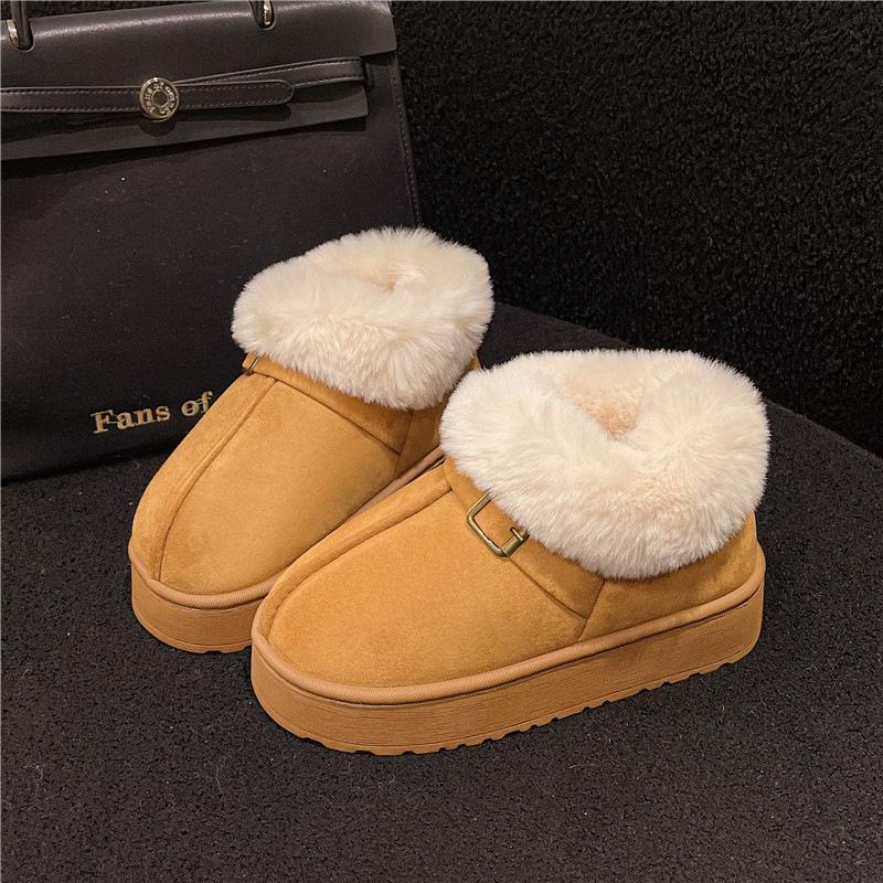 Women's Fur Mouth Large Size Soft Sole Winter Warm Fur One Snow Boots Padded Lined Ankle Boots Non-Slip Hiking Casual Sports Cotton Boots