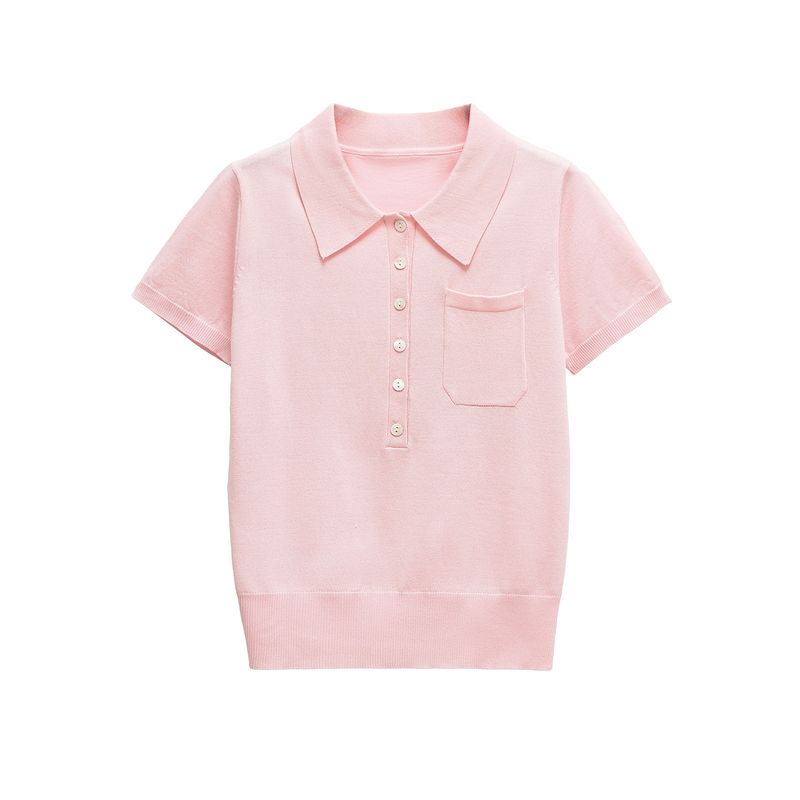 Kaslead New Arrival Women's Fashion Style Stylish Simple and Versatile Blended Thin Needle Polo Shirt 9598047