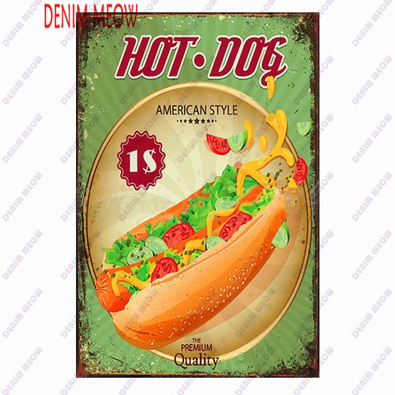 Pizza Metal Sign Plaque, Vintage Fast Food Tin Sign, Ice Cream Wall Decor, Hot Dog for Kitchen, Diner Bar, Bread Room Decor, WY4