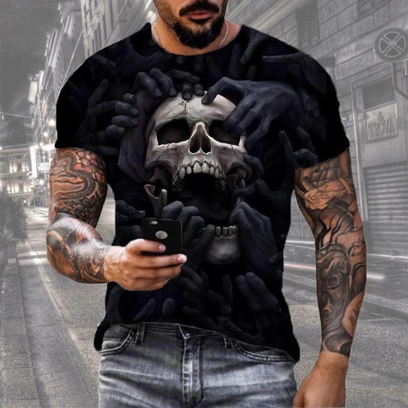 Fashion Retro Skull 3D Printed T-shirt Hip Hop Personality Super Cool Horror Casual O-Neck Short Sleeve Tee
